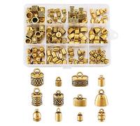 Cheriswelry - 120 cappucci terminali tibetani dorati, per la realizzazione di gioielli, con colla, cuoio, cordoncini e tubi per perline, chiusura a forma di colonna