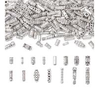 Cheriswelry 150 perline in argento tibetano a forma di colonna, 15 stili, distanziatori cilindrici in metallo, per la creazione di gioielli, foro: 1,5-3 mm