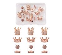 Cheriswelry 16 perline 3D King Crown con zirconia cubica rotonda, a forma di sfera, a forma di moneta, distanziatore, per gioielli, bracciali, oro rosa