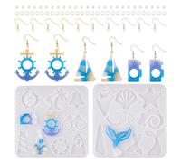 Cheriswelry 2 stampi in silicone per orecchini a forma di stella marina, coda di sirena, con anelli di salto, ganci per orecchini, per gioielli fai da te