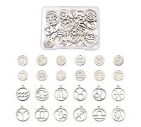 Cheriswelry 24 ciondoli a forma di segno zodiacale a forma di 12 costellazioni, in acciaio inox 304, piatti e rotondi, per gioielli fai da te, Acciaio inossidabile Plastica, Acciaio inossidabile