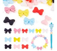 Cheriswelry 24 perline in silicone colorate, 12 stili, a forma di fiocco, in silicone, distanziatori sfusi per la creazione di gioielli, collane, bracciali, artigianato fai da te