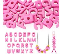 Cheriswelry - 26 perline in acrilico rosa con lettere A-Z, perline con lettere iniziali 3D in acrilico, perline sciolte per bricolage, per braccialetti, collane, progetti creativi e portachiavi