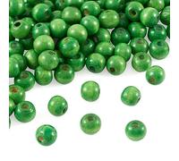 Cheriswelry 300 perline rotonde in legno tinto naturale, 10 mm, colore verde, per gioielli fai da te e lavori manuali, foro: 3 mm