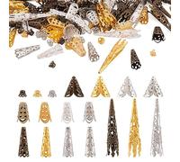 Cheriswelry 450 tappi in filigrana a forma di fiore, 5 stili tibetani, coni terminali distanziatori per orecchini e gioielli, foro: 1-2 mm