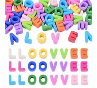 Cheriswelry 48 perline acriliche a forma di lettera d'amore con foro grande | Perline colorate con lettere europee in acrilico grosso per la creazione di gioielli, collane fai da te portachiavi