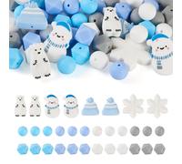 Cheriswelry 48 perline in silicone a tema invernale con pupazzo di neve di Natale fiocco di neve orso perline in silicone perline in gomma sciolta per braccialetto collana progetto artigianale