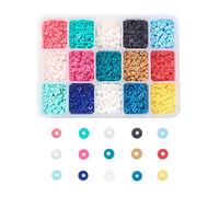 Cheriswelry 4mm Perline piatte rotonde in argilla polimerica, 5700 perle 15 colori Disco Moneta Perline Heishi Distanziatrici in argilla per la creazione di gioielli, braccialetti, orecchini