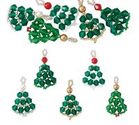 Cheriswelry 5 ciondoli con perline in vetro a forma di albero di Natale, albero di Natale, perline sfaccettate per gioielli fai da te, collane, progetti artigianali, portachiavi, decorazioni per la