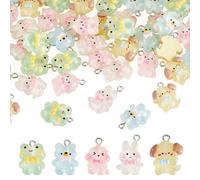 Cheriswelry 50 ciondoli luminosi in resina a forma di animale 3D che si illuminano al buio, mini ciondoli in acrilico luminosi per gioielli fai da te e progetti artigianali