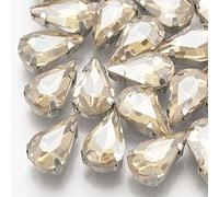 Cheriswelry 50 pezzi da cucire su strass in vetro con retro piatto e montatura a griffe, strass per vestiti da sposa, decorazione di abiti da sposa, colore foglia di tè, verga dorata pallida