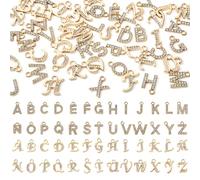 Cheriswelry 52 ciondoli a forma di lettera dalla A alla Z, con strass dorati, in cristallo, ciondoli a forma di lettera dell'alfabeto, in lega, per collane fai da te,