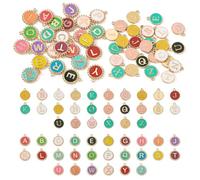 Cheriswelry 52 ciondoli smaltati a forma di cuore dalla A alla Z, 17 mm, color arcobaleno, dorati, piatti, rotondi, per collane fai da te, bracciali, portachiavi, creazione di gioielli artigianali