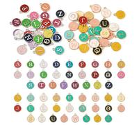 Cheriswelry 52 ciondoli smaltati a forma di lettera dalla A alla Z, 14 mm, color arcobaleno, dorati, piatti, rotondi, per collane fai da te, bracciali, portachiavi, creazione di gioielli artigianali