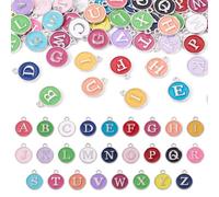 Cheriswelry 52 ciondoli smaltati a forma di lettera dalla A alla Z, 15 mm, color arcobaleno, color oro, argento, a disco, piatto, rotondo, a forma di moneta, ciondoli dell'alfabeto, per collane fai da