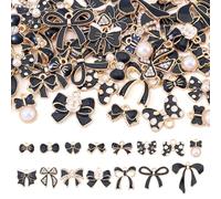 Cheriswelry 60 ciondoli smaltati a forma di fiocco, colore nero/bianco/rosa, eleganti ciondoli a forma di fiocco, per la creazione di gioielli, forcine per capelli e braccialetti, Lega di acciaio