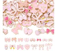 Cheriswelry 60 ciondoli smaltati a forma di fiocco, colore nero/bianco/rosa, eleganti ciondoli a forma di fiocco, per la creazione di gioielli, forcine per capelli e braccialetti, Lega di acciaio