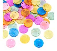 Cheriswelry 70 ciondoli a forma di disco da 15 mm, a forma di conchiglia, naturali, piatti, rotondi, a 2 fori, per la creazione di gioielli, campanelli a vento, tende, decorazioni per la casa,