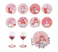 Cheriswelry 8 pezzi 5D fai da te kit di pittura a diamante con supporto per sottobicchiere modello gnomo sottobicchiere kit arte diamante per principianti ufficio decorazione domestica