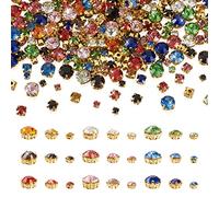 Cheriswelry, 918 diamanti sintetici tondi piatti da cucire, con incastonatura a griffe dorata, con retro piatto, in vetro trasparente, per la decorazione di vestiti, abiti, scarpe, borse