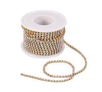 Cheriswelry - Catena con strass, 2,6 mm, base dorata, con strass color aurora boreale, catena per lavori di cucito, 9 metri