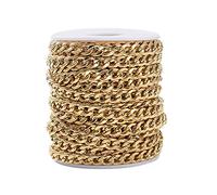Cheriswelry Catene cubane dorate da 10 m, 6 mm, arrotolate, in acciaio inox, con rocchetto, unisex, per realizzare gioielli e collari