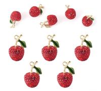 Cheriswelry Ciondoli a forma di frutta in argilla polimerica con strass, fatti a mano, ciliegia, mela, frutta, argilla, 3D, con foglia, per gioielli fai da te, Metallo non prezioso