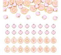 Cheriswelry Ciondoli smaltati a forma di cuore rotondi con lettera d'amore, in lega, placcati oro, ciondoli per la creazione di gioielli, collane, bracciali, artigianato fai da te, Lega di acciaio