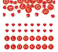 Cheriswelry Ciondoli smaltati a forma di cuore rotondi con lettera d'amore, in lega, placcati oro, ciondoli per la creazione di gioielli, collane, bracciali, artigianato fai da te, Lega di acciaio