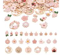 Cheriswelry Ciondoli smaltati a forma di fiore colorato, ciondoli piatti a forma di fiore carino, per la creazione di gioielli, collane, bracciali, artigianato fai da te, Lega di acciaio