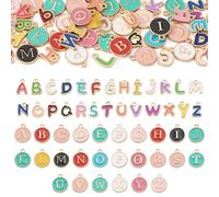 Cheriswelry Ciondoli smaltati a forma di lettera dalla A alla Z, color arcobaleno, color oro e argento, piatti, rotondi, a forma di moneta, ciondoli all'alfabeto, sfusi per collane fai da, Lega di