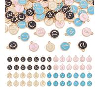 Cheriswelry Ciondoli smaltati a forma di lettera dalla A alla Z, color arcobaleno, color oro e argento, piatti, rotondi, a forma di moneta, ciondoli all'alfabeto, sfusi per collane fai da, Lega di