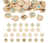 Cheriswelry Ciondoli smaltati a forma di lettera dalla A alla Z, color arcobaleno, color oro e argento, piatti, rotondi, a forma di moneta, ciondoli all'alfabeto, sfusi per collane fai da, Lega di