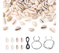 Cheriswelry Kit di 100 ciondoli a conchiglia naturale con fili di cotone cerato, ciondoli estivi a forma di conchiglia, per la creazione di gioielli, orecchini, collane, portachiavi fai da te