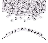 Cheriswelry Perline cubiche con numeri e cuori neri, 6 mm, in acrilico, con foro grande, per la creazione di bracciali, collane, gioielli, circa 300 pezzi