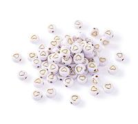 Cheriswelry Perline in acrilico oro bianco a forma di cuore, piatte, rotonde, a disco, con lettere dalla A alla Z, per la creazione di gioielli e braccialetti