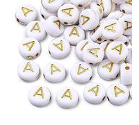 Cheriswelry Perline in acrilico oro bianco a forma di cuore, piatte, rotonde, a disco, con lettere dalla A alla Z, per la creazione di gioielli e braccialetti