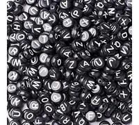 Cheriswely - 300 perline acriliche piatte e rotonde, disco da 6 mm, bianco e nero, con lettere A-Z, con foro da 2 mm, utilizzabili come perline e distanziatori, ideali per la creazione di gioielli