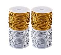 Cheriswely, 4 rotoli di nastro elastico metallico da 1 mm di diametro, rotondo, elastico in gomma, per gioielli, artigianato, regali di Natale, oro e argento