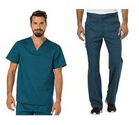 Cherokee Donne Scrubs Set Workwear Revolution WW690 Tuckable Scollo a V Top & WW140 Fly Front Pant, Caribbean Blue - L Top/L Pant