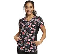 Cherokee iFlex Women Scrubs Top V-Neck Print CK732, S, Sugar Skull Flutter