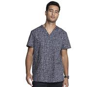 Cherokee Prints Men Scrubs Top V-Neck Print Plus Size CK691, 4XL, Instumental Helpers