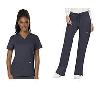 Cherokee Set di scrub da donna, top con scollo a V e pantaloni a zampa svasata con coulisse, uniforme medica morbida elasticizzata a 2 vie di facile manutenzione - CK00041C, S, peltro