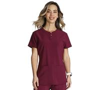Cherokee Women Scrubs Top Snap Front Henley Plus Size CK749A, 3XL, Wine