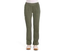 CHEROKEE Workwear Revolution WW110 Women's Mid-Rise, Straight Leg Pull-on Pant, Olive, 2X-Small Petite