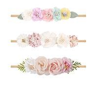 cherrboll 3 fasce per capelli per neonata, con fiori, in nylon super morbido ed elastico, per neonata