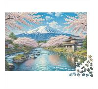 Cherry Blossom 1000Pc Puzzle for Adults Kids Mount Fuji with Cherry Blossoms Fun Present Activity for Home Age 12 Years Up 52x38cm/1000pcs