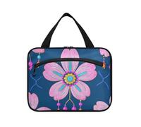 Cherry Blossom Blue Peach Hanging Travel Makeup Bag per le donne con gancio, borsa organizer per trucco pieghevole di design per accessori da viaggio viaggio viaggio Bolsa de maquillaje para Mujer L