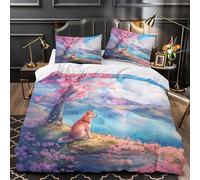 Cherry Blossom Dog Set Di Copripiumino 3 Pezzi microfibra morbida stampa 3D con federa anime Set Di Copripiumino cerniera traspirante ultra morbido e traspirante for adulti Single（135x200cm）