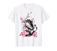 Cherry Blossom Drago Giapponese Asiatico Retrò Anni Maglietta